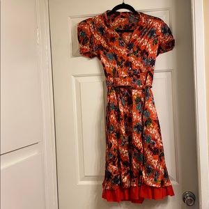 Red Floral Silk Betsey Johnson Dress